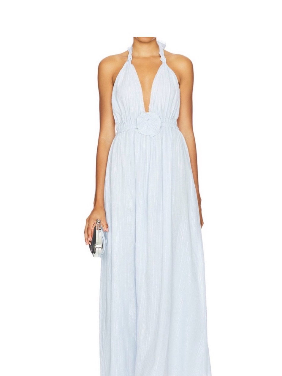 Loveshackfancy Sky Blue Halter Maxi Dress With Optional Rosette